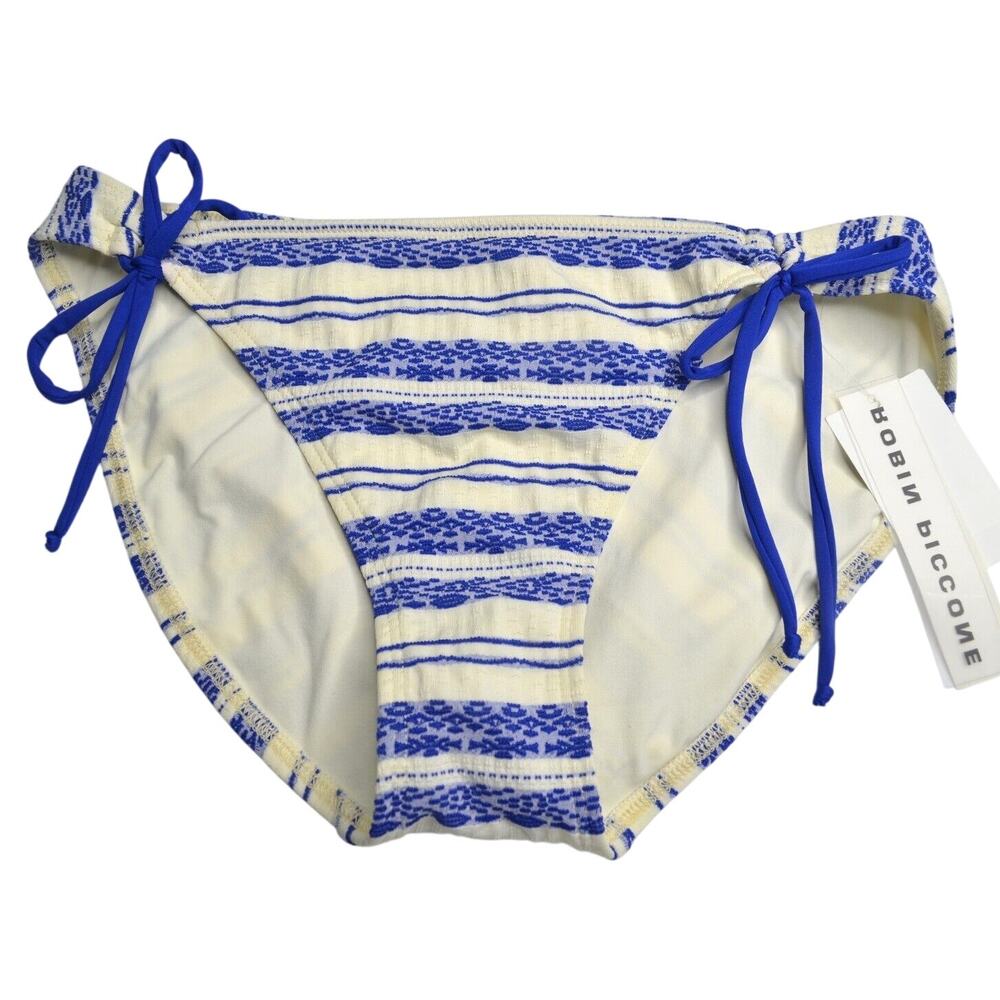 ROBIN PICCONE Women's Royal Blue & Ivory Textured Pattern Bikini Bottoms